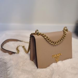 Prada - saffiano flap chain cross body bag